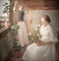 Girls Tending Flowers